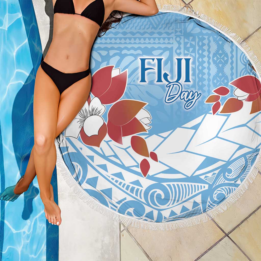 Bula Fiji Day Beach Blanket Tagimaucia on Masi Pattern - Turquoise LT7 - Polynesian Pride
