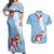 Bula Fiji Day Couples Matching Off Shoulder Maxi Dress and Hawaiian Shirt Tagimaucia on Masi Pattern - Turquoise