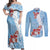 Bula Fiji Day Couples Matching Off Shoulder Maxi Dress and Long Sleeve Button Shirt Tagimaucia on Masi Pattern - Turquoise