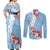 Bula Fiji Day Couples Matching Off Shoulder Maxi Dress and Long Sleeve Button Shirt Tagimaucia on Masi Pattern - Turquoise