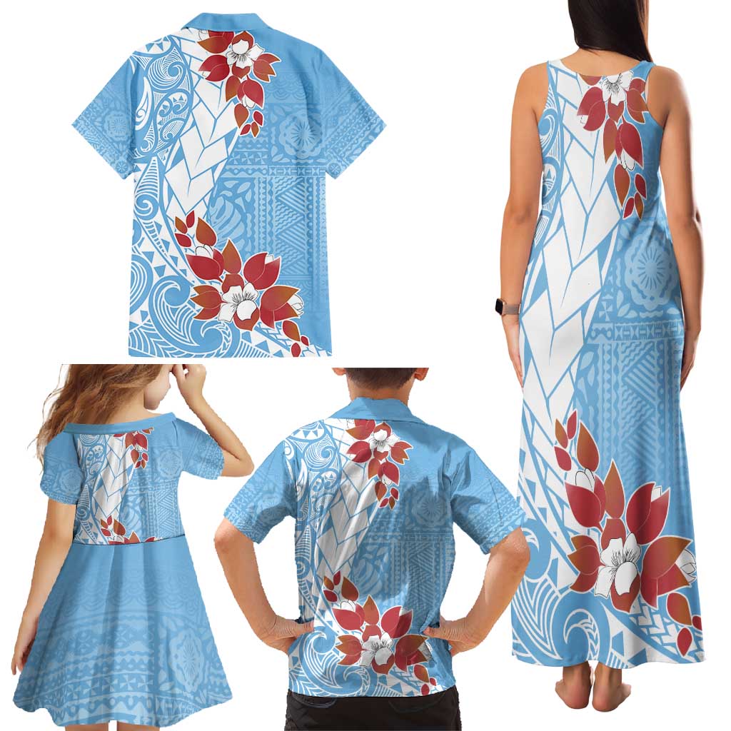 Bula Fiji Day Family Matching Tank Maxi Dress and Hawaiian Shirt Tagimaucia on Masi Pattern - Turquoise