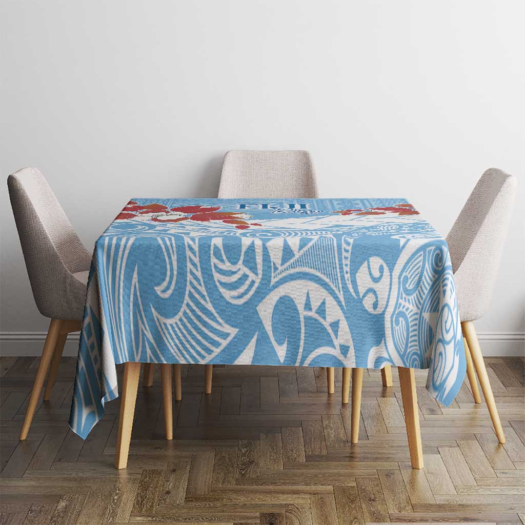 Bula Fiji Day Tablecloth Tagimaucia on Masi Pattern - Turquoise LT7 - Polynesian Pride