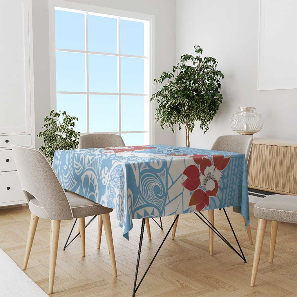 Bula Fiji Day Tablecloth Tagimaucia on Masi Pattern - Turquoise LT7 - Polynesian Pride