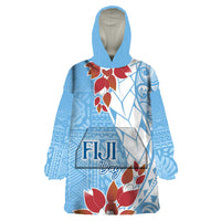 Bula Fiji Day Wearable Blanket Hoodie Tagimaucia on Masi Pattern - Turquoise LT7 One Size Turquoise - Polynesian Pride