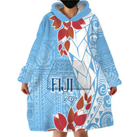 Bula Fiji Day Wearable Blanket Hoodie Tagimaucia on Masi Pattern - Turquoise LT7 - Polynesian Pride