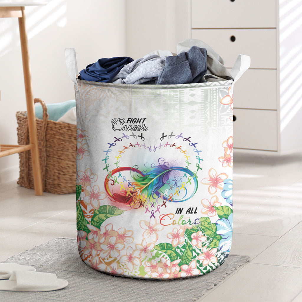 Fight Cancer In All Colors Laundry Basket Plumeria Mix Tapa Pattern