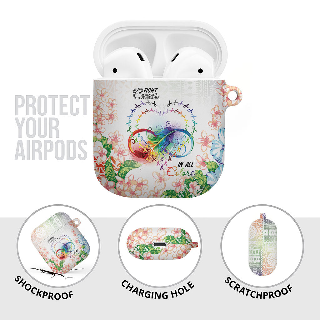 Fight Cancer In All Colors AirPods Case Plumeria Mix Tapa Pattern
