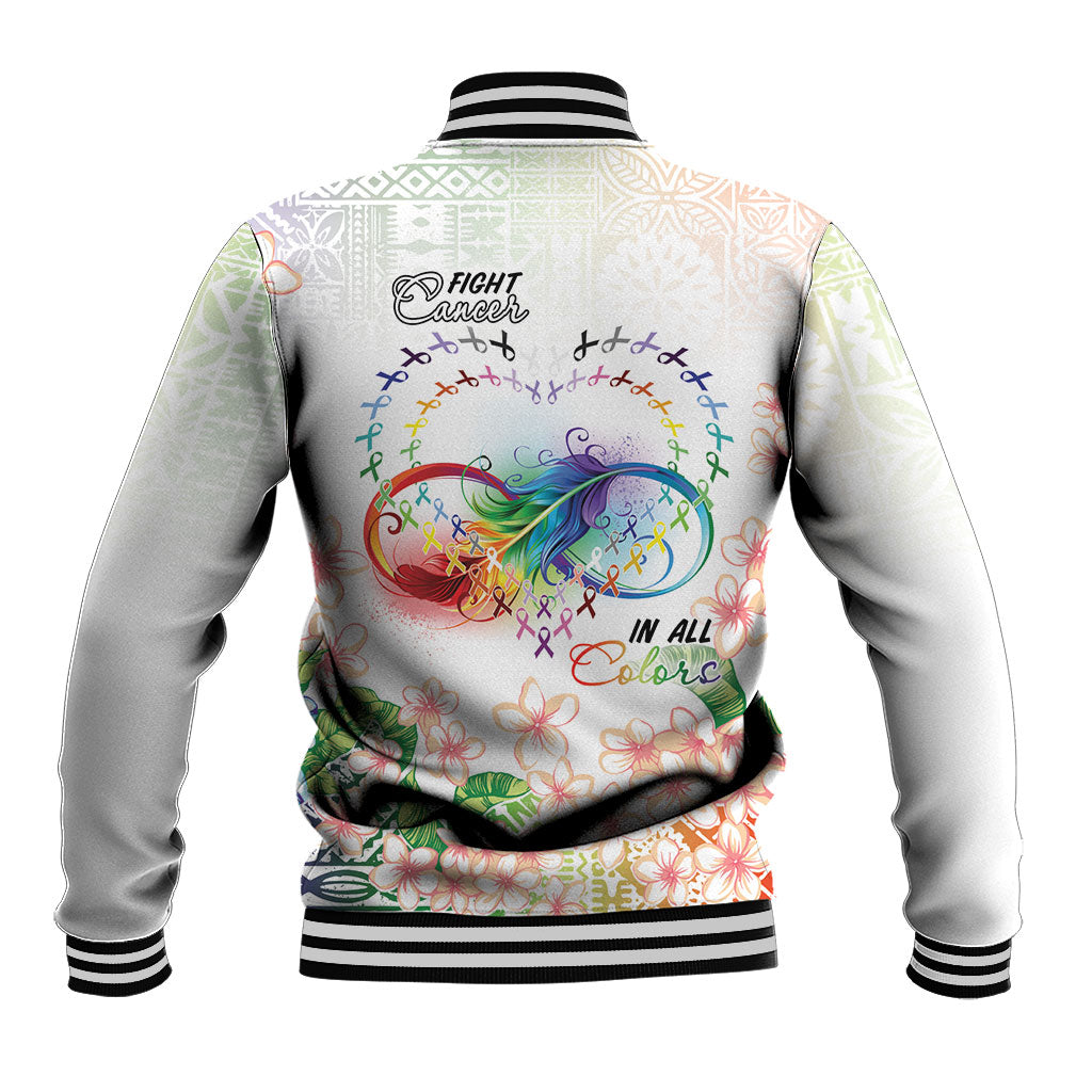 Fight Cancer In All Colors Baseball Jacket Plumeria Mix Tapa Pattern