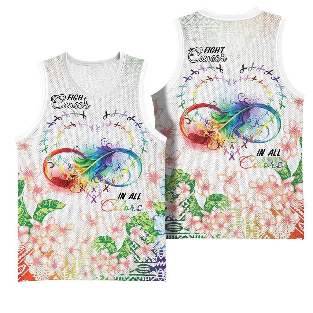 Fight Cancer In All Colors Basketball Jersey Plumeria Mix Tapa Pattern