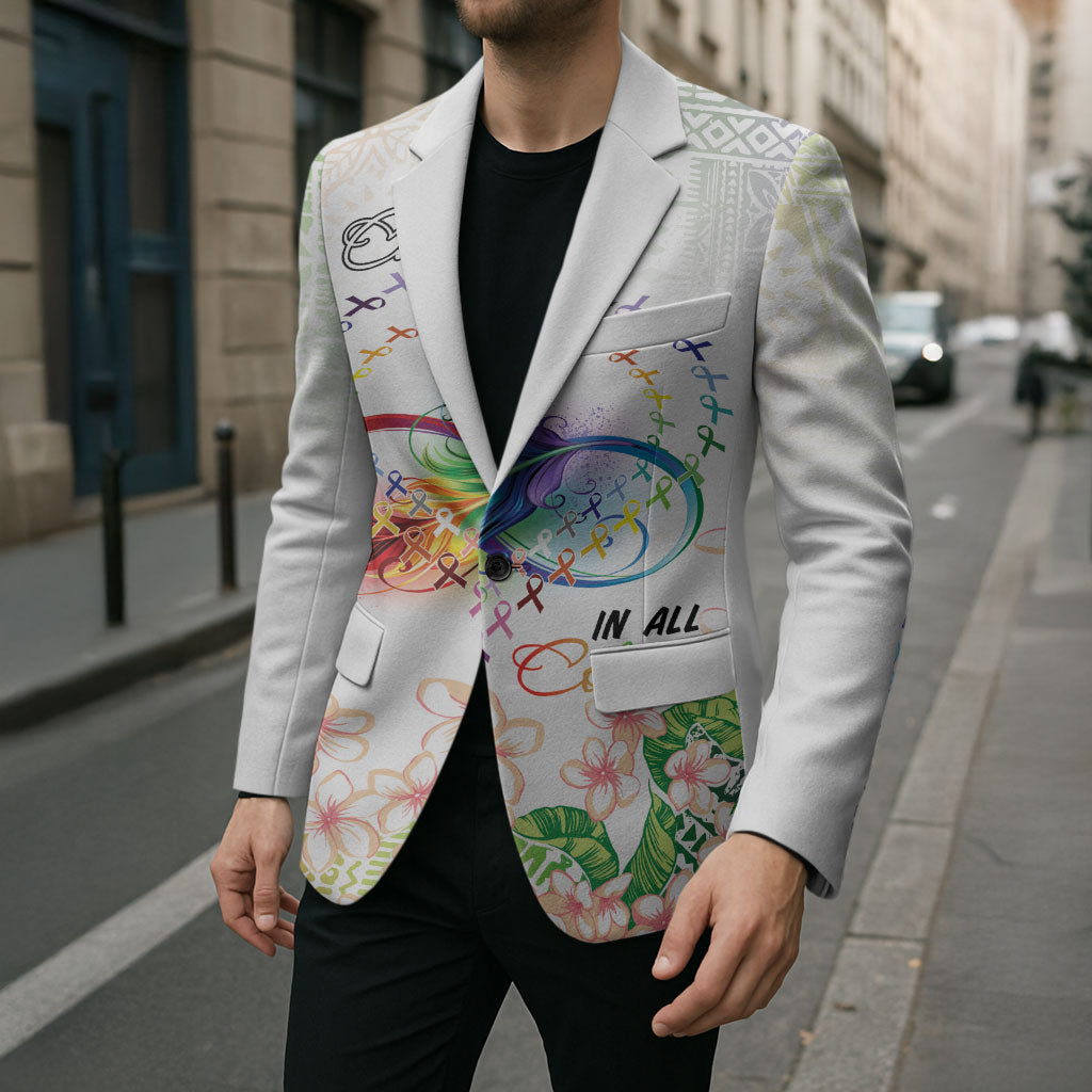 Fight Cancer In All Colors Blazer Plumeria Mix Tapa Pattern