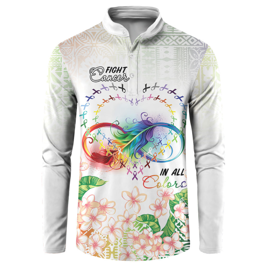Fight Cancer In All Colors Button Sweatshirt Plumeria Mix Tapa Pattern