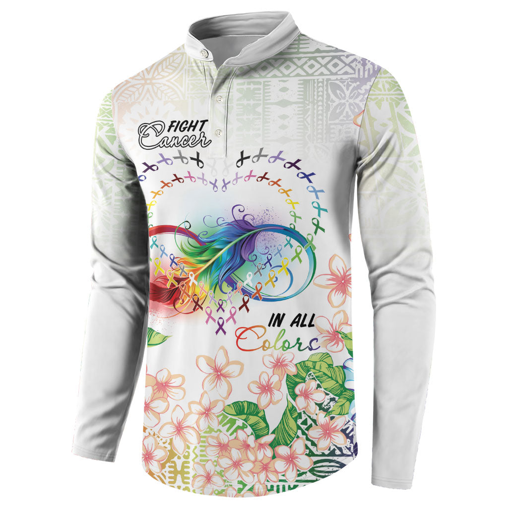 Fight Cancer In All Colors Button Sweatshirt Plumeria Mix Tapa Pattern