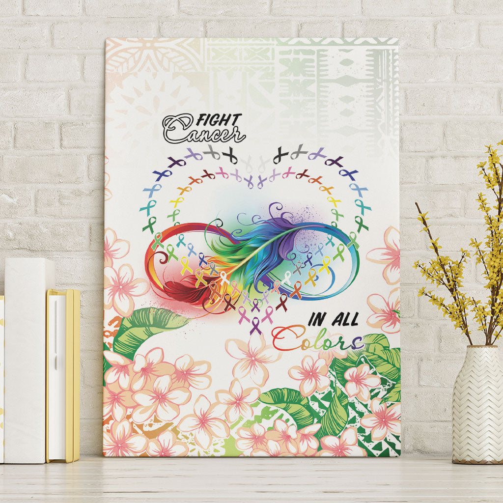 Fight Cancer In All Colors Canvas Wall Art Plumeria Mix Tapa Pattern