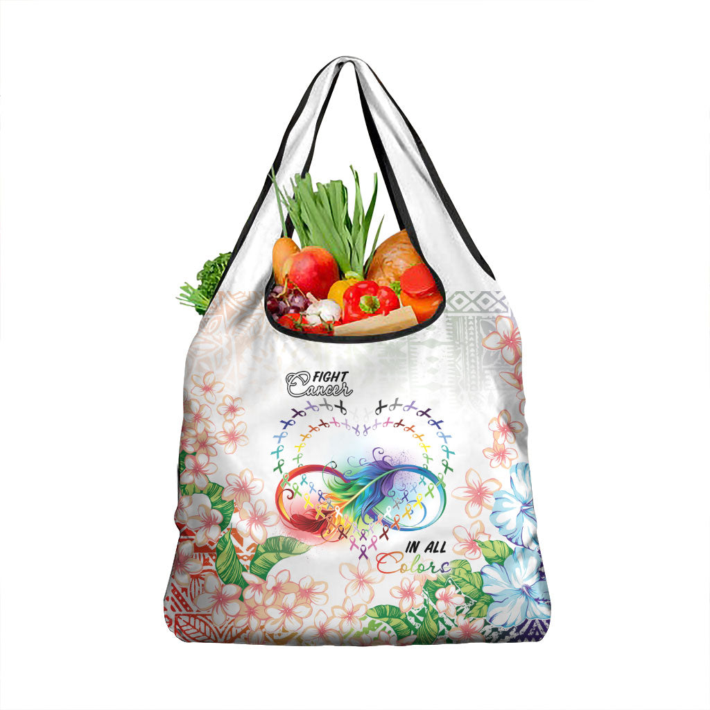 Fight Cancer In All Colors Grocery Bag Plumeria Mix Tapa Pattern