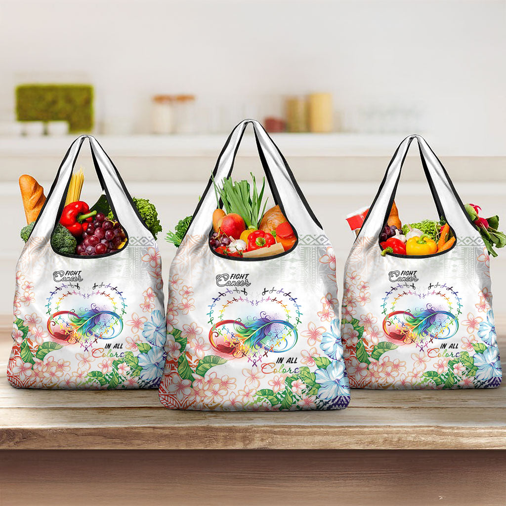 Fight Cancer In All Colors Grocery Bag Plumeria Mix Tapa Pattern