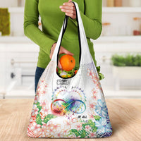 Fight Cancer In All Colors Grocery Bag Plumeria Mix Tapa Pattern
