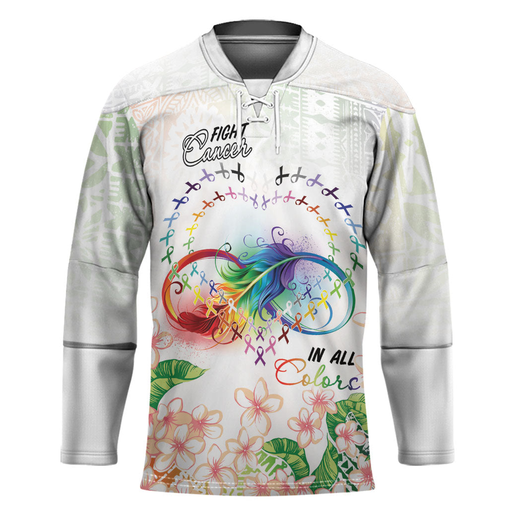 Fight Cancer In All Colors Hockey Jersey Plumeria Mix Tapa Pattern