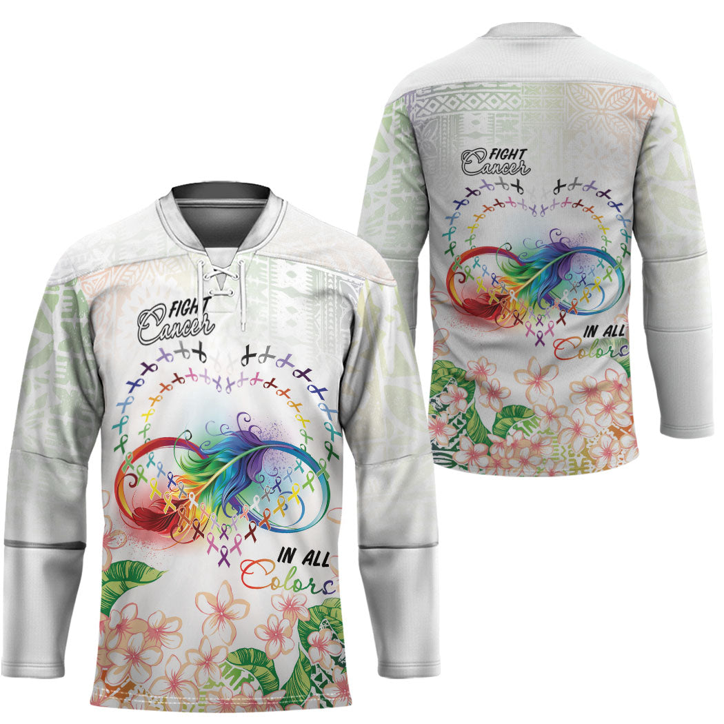 Fight Cancer In All Colors Hockey Jersey Plumeria Mix Tapa Pattern