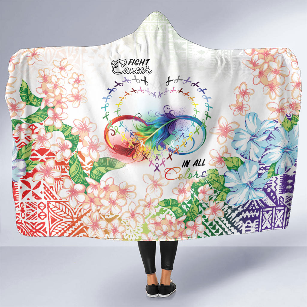 Fight Cancer In All Colors Hooded Blanket Plumeria Mix Tapa Pattern