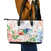 Fight Cancer In All Colors Leather Tote Bag Plumeria Mix Tapa Pattern