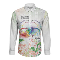 Fight Cancer In All Colors Long Sleeve Button Shirt Plumeria Mix Tapa Pattern