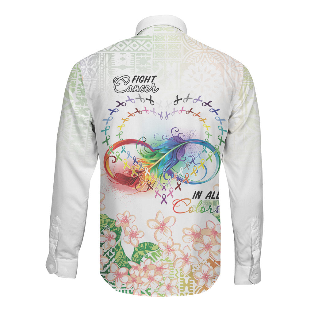 Fight Cancer In All Colors Long Sleeve Button Shirt Plumeria Mix Tapa Pattern