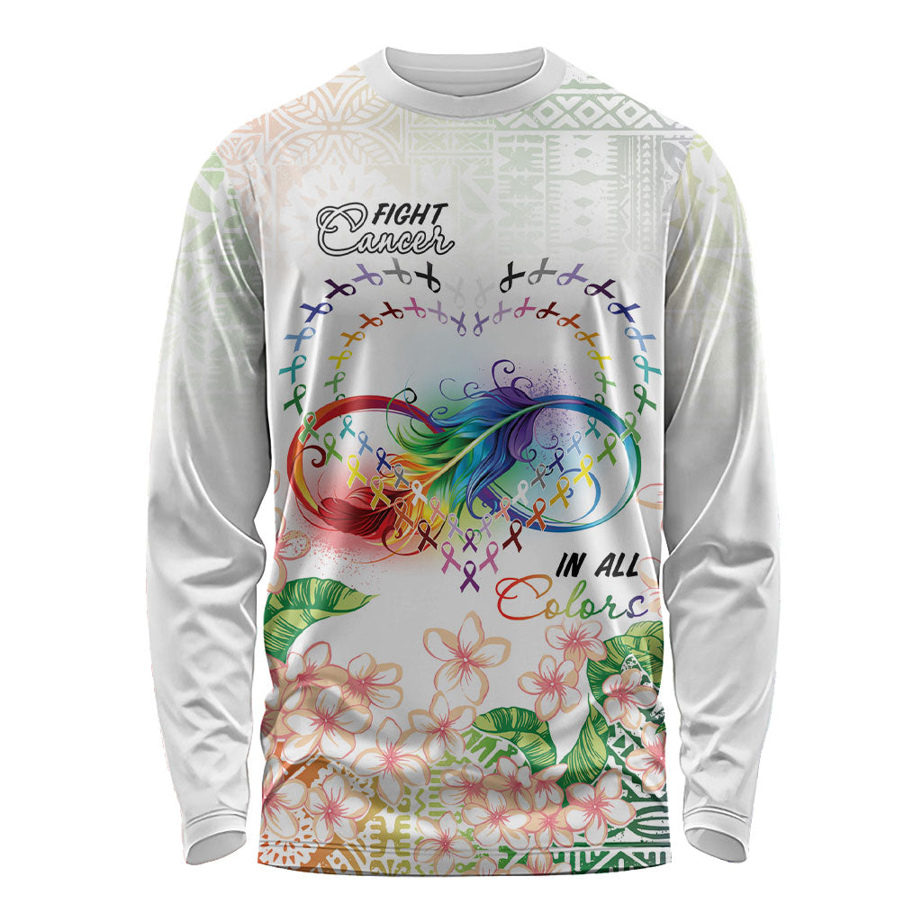 Fight Cancer In All Colors Long Sleeve Shirt Plumeria Mix Tapa Pattern