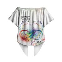 Fight Cancer In All Colors Off Shoulder Wrap Waist Top Plumeria Mix Tapa Pattern