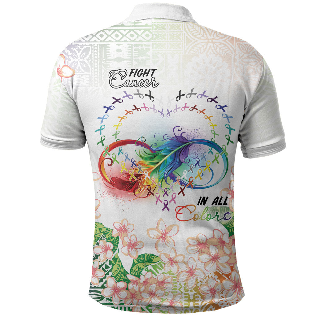 Fight Cancer In All Colors Polo Shirt Plumeria Mix Tapa Pattern