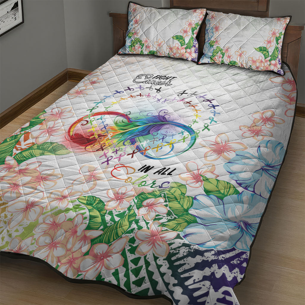 Fight Cancer In All Colors Quilt Bed Set Plumeria Mix Tapa Pattern