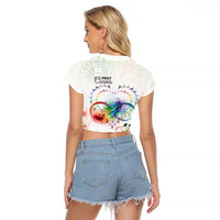 Fight Cancer In All Colors Raglan Cropped T Shirt Plumeria Mix Tapa Pattern