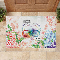 Fight Cancer In All Colors Rubber Doormat Plumeria Mix Tapa Pattern