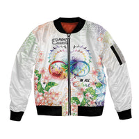 Fight Cancer In All Colors Sleeve Zip Bomber Jacket Plumeria Mix Tapa Pattern