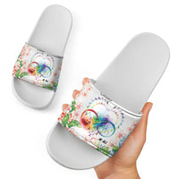 Fight Cancer In All Colors Slide Sandals Plumeria Mix Tapa Pattern