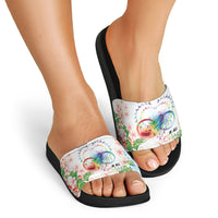 Fight Cancer In All Colors Slide Sandals Plumeria Mix Tapa Pattern