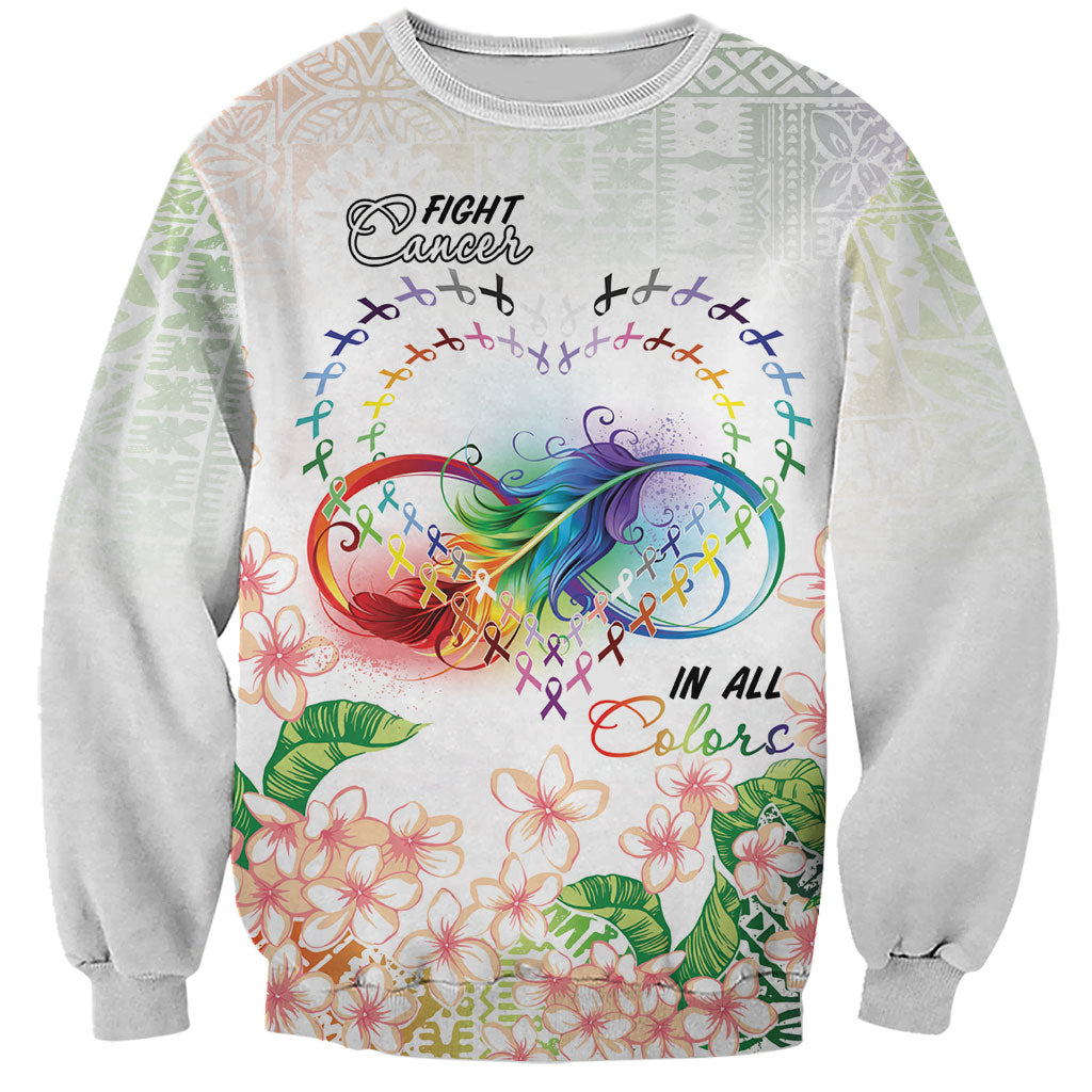 Fight Cancer In All Colors Sweatshirt Plumeria Mix Tapa Pattern