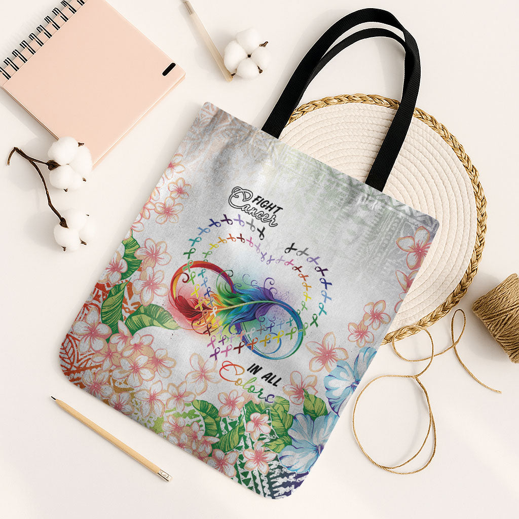 Fight Cancer In All Colors Tote Bag Plumeria Mix Tapa Pattern