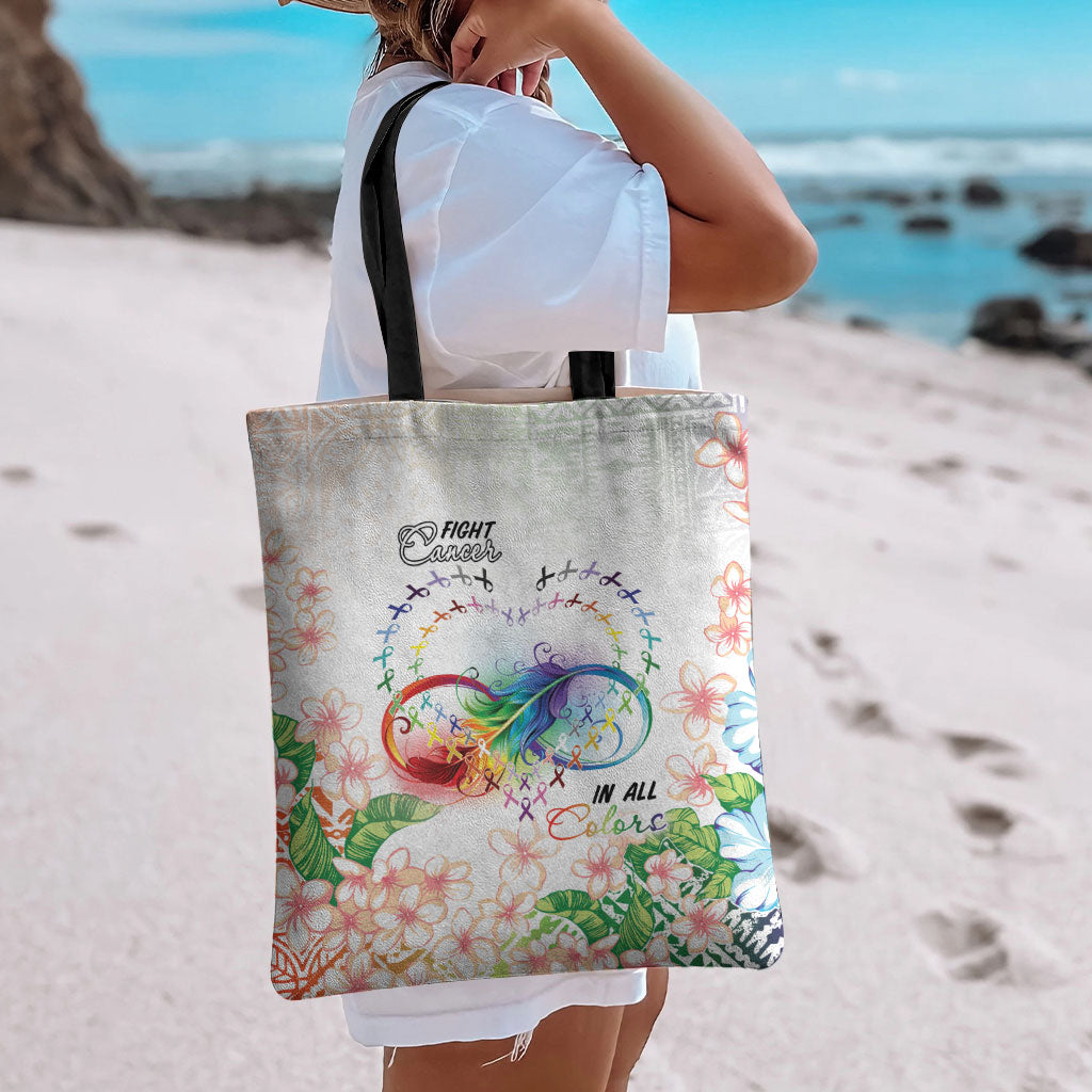 Fight Cancer In All Colors Tote Bag Plumeria Mix Tapa Pattern