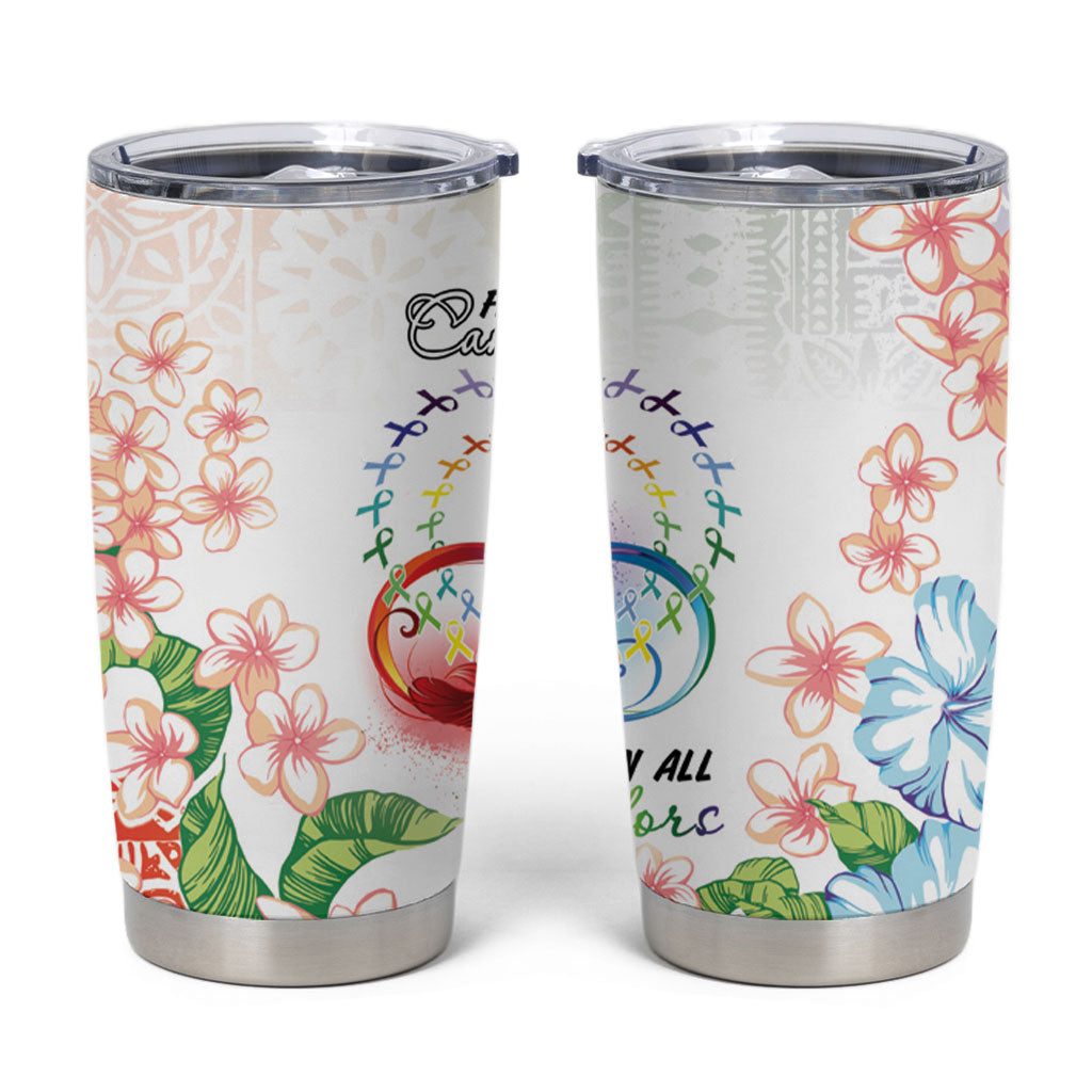 Fight Cancer In All Colors Tumbler Cup Plumeria Mix Tapa Pattern