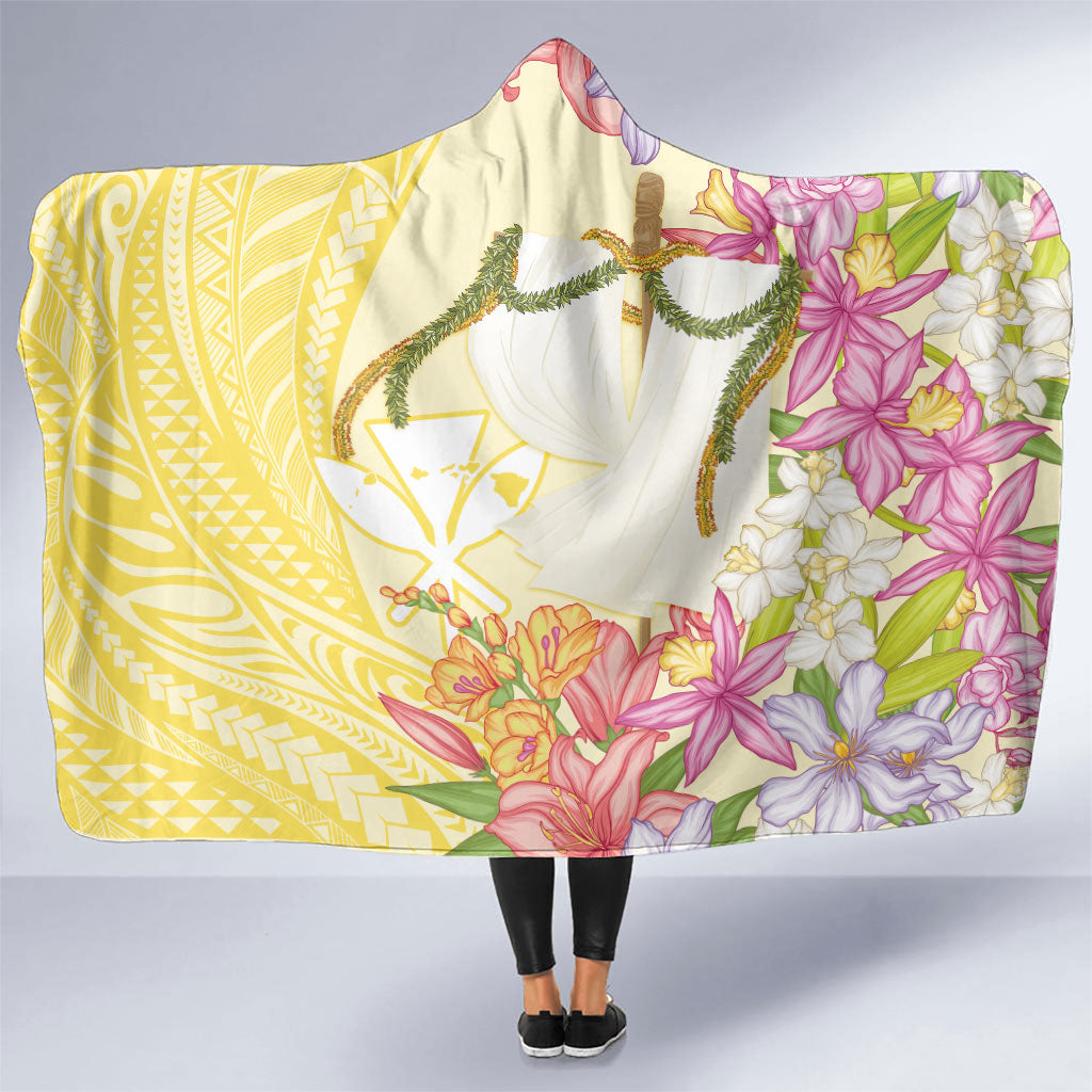 Aloha Hawaii Kanaka Makahiki Hooded Blanket Akua Loa - Festive Golden Sand