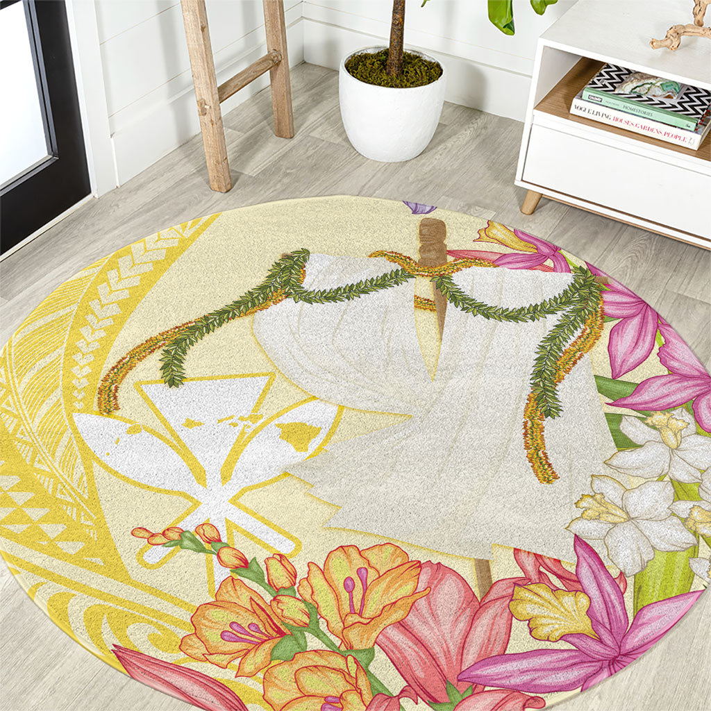 Aloha Hawaii Kanaka Makahiki Round Carpet Akua Loa - Festive Golden Sand LT7 Sandy Yellow - Polynesian Pride