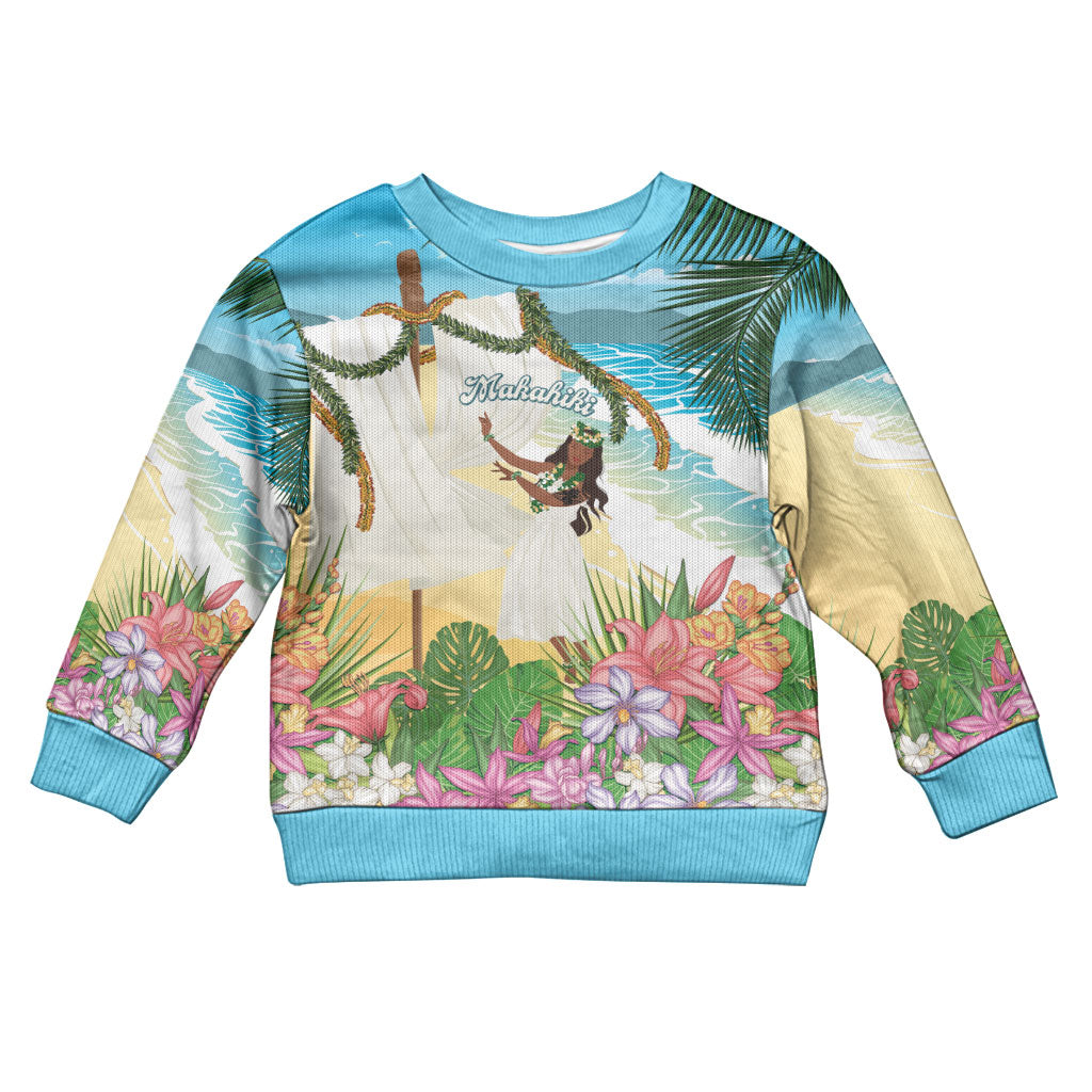 Aloha Hawaii Makahiki Hula Dance Kid Ugly Christmas Sweater Beach Scenery LT7 Kid Multicolor - Polynesian Pride