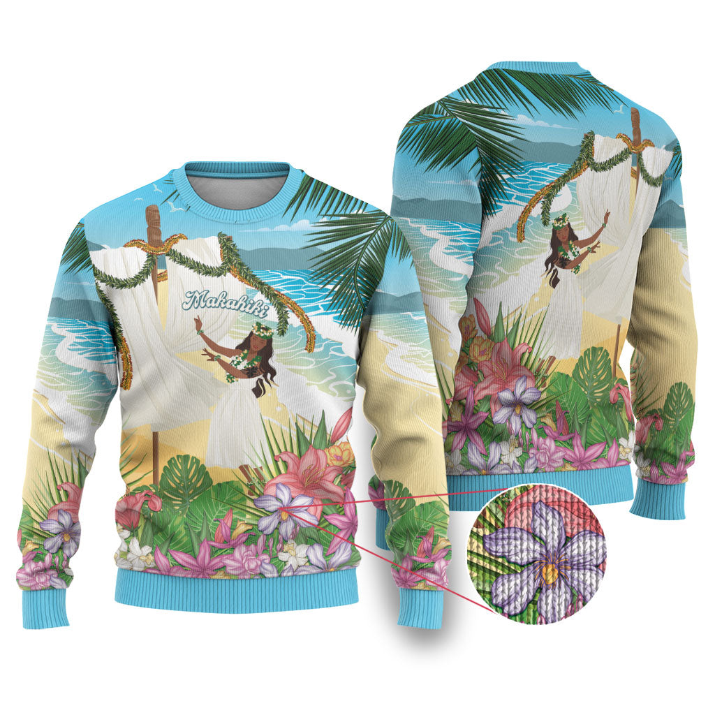 Aloha Hawaii Makahiki Hula Dance Ugly Christmas Sweater Beach Scenery LT7 Multicolor - Polynesian Pride