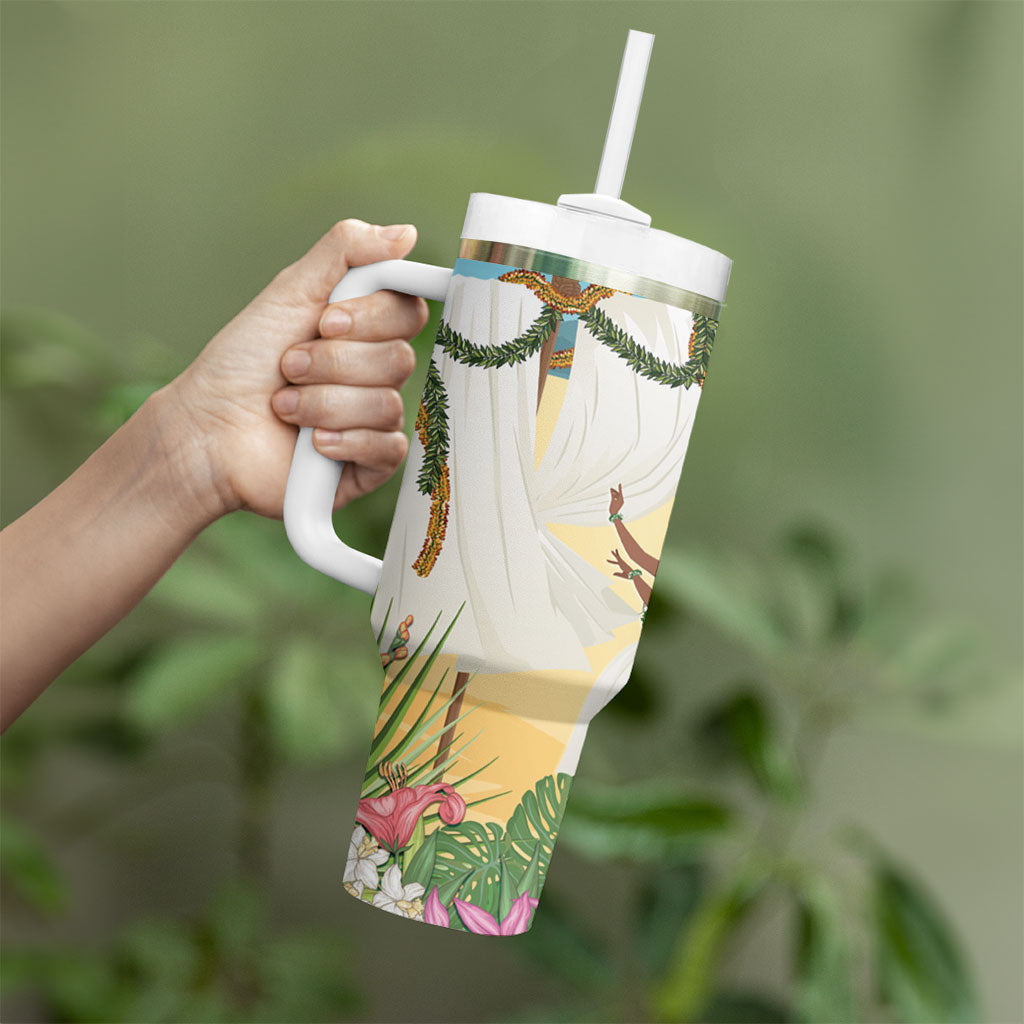 Aloha Hawaii Makahiki Hula Dance Tumbler With Handle Beach Scenery LT7 - Polynesian Pride