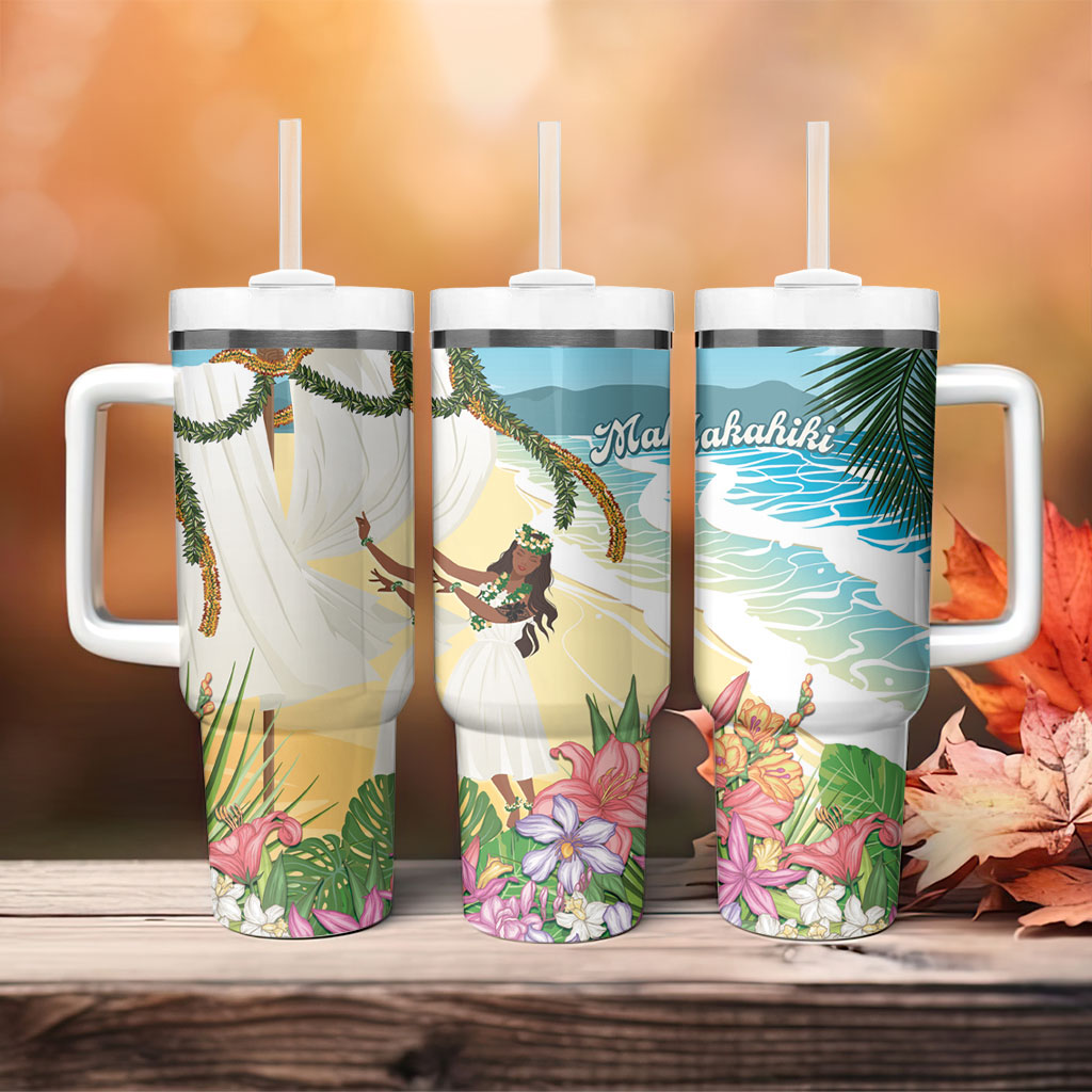 Aloha Hawaii Makahiki Hula Dance Tumbler With Handle Beach Scenery LT7 - Polynesian Pride