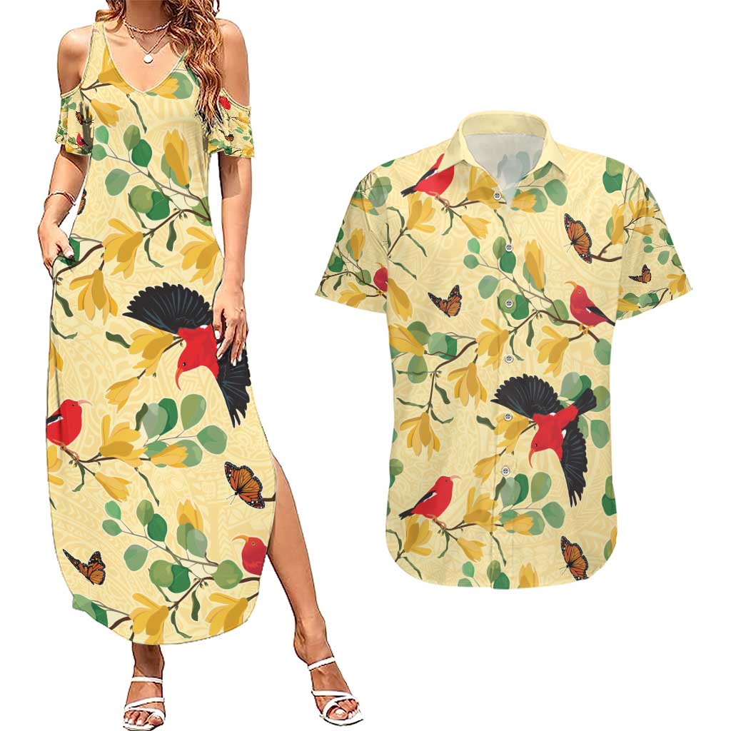 Aloha Hawaii Couples Matching Summer Maxi Dress and Hawaiian Shirt I'iwi on Mamane Pastel Cream