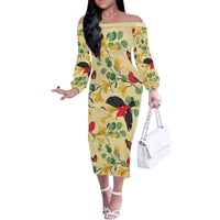 Aloha Hawaii Family Matching Off The Shoulder Long Sleeve Dress and Hawaiian Shirt I'iwi on Mamane Pastel Cream