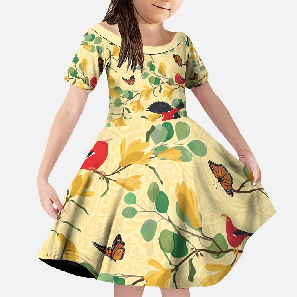 Aloha Hawaii Family Matching Tank Maxi Dress and Hawaiian Shirt I'iwi on Mamane Pastel Cream