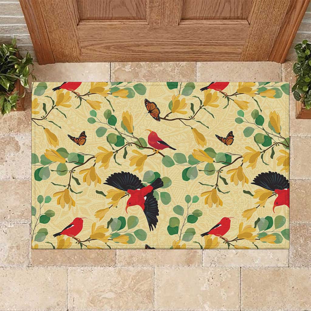 Aloha Hawaii Rubber Doormat I'iwi on Mamane Pastel Cream