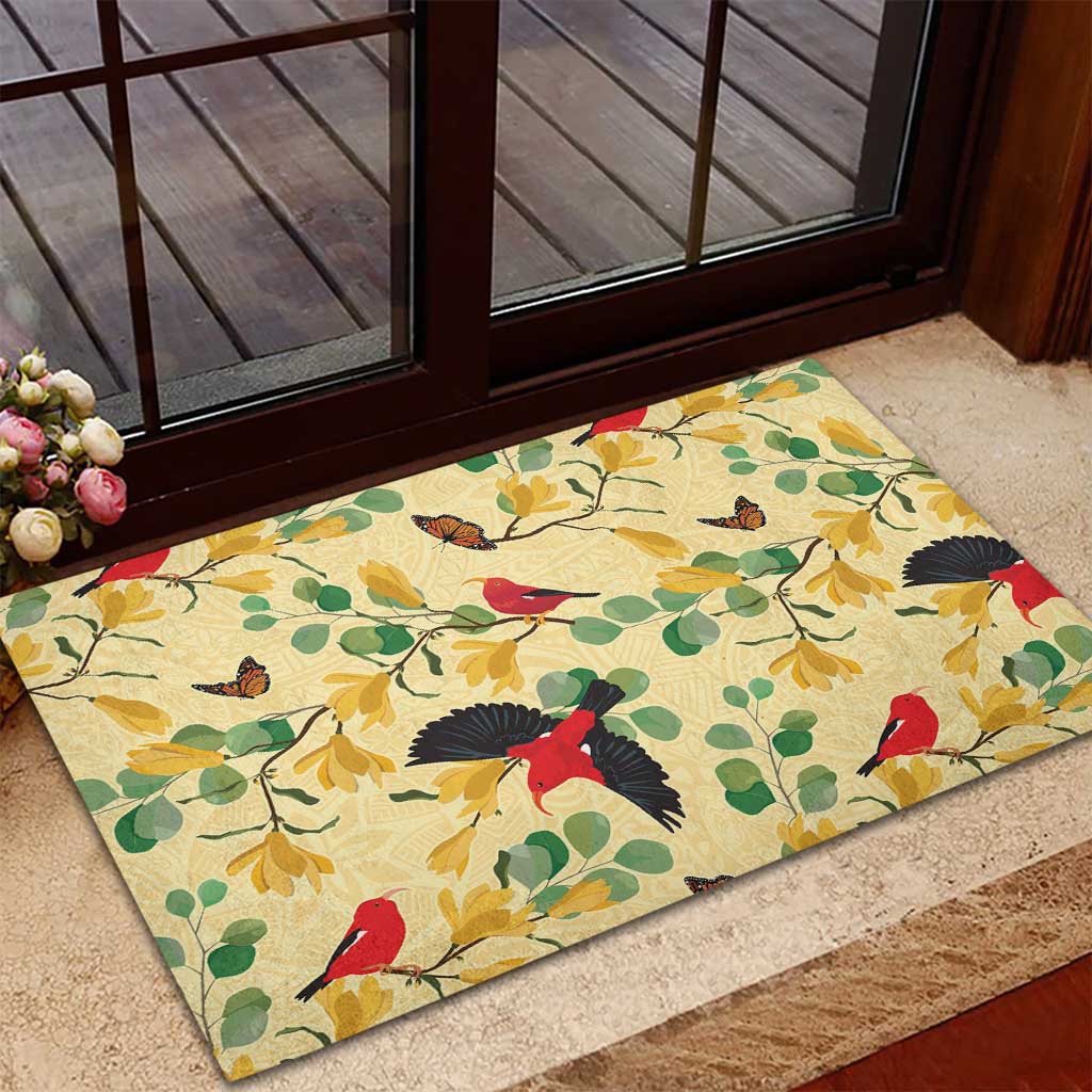 Aloha Hawaii Rubber Doormat I'iwi on Mamane Pastel Cream